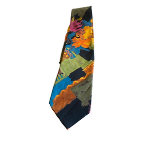 Surrey Abstract Vintage Men’s Necktie – Black Blue Orange Green